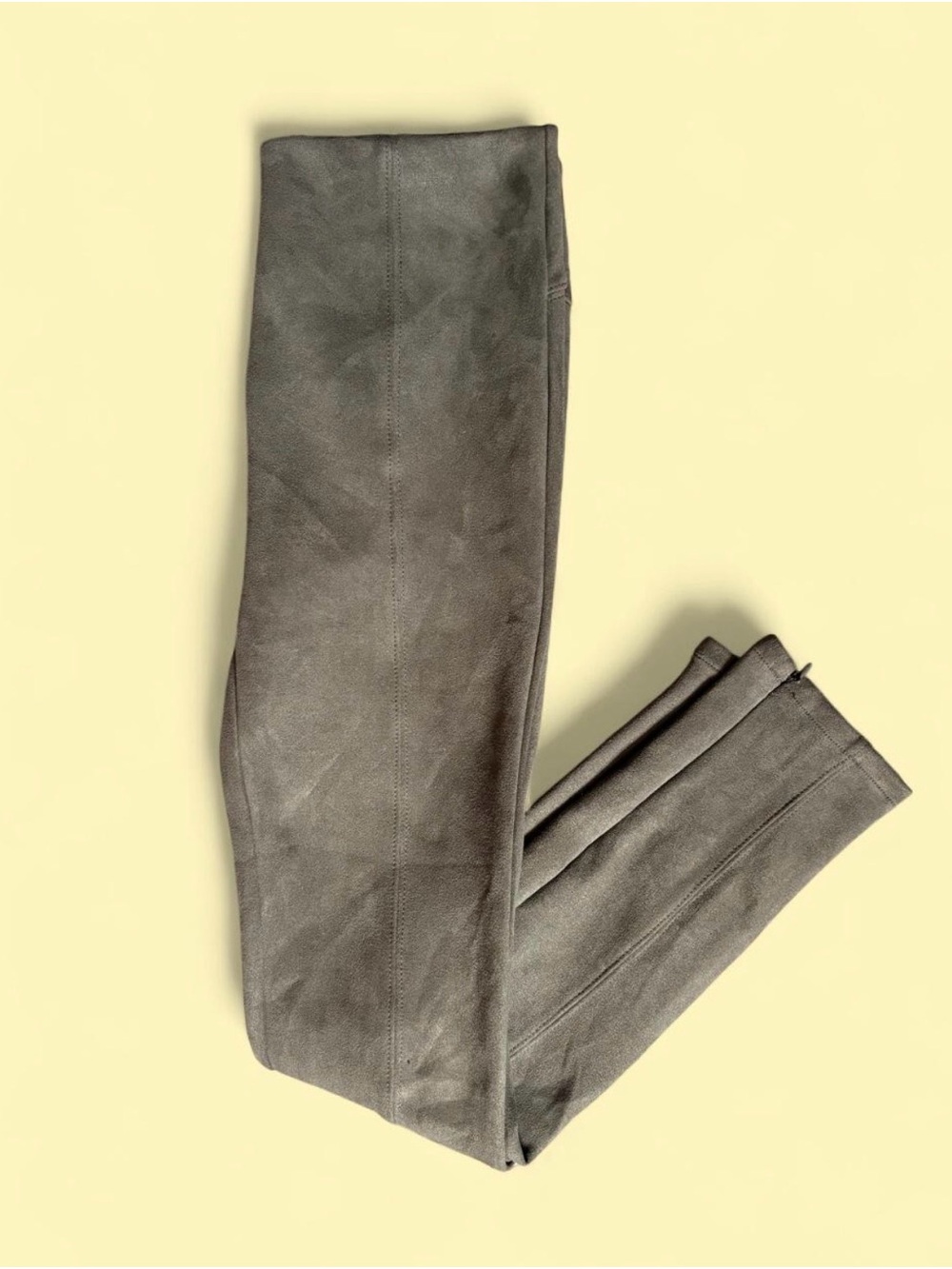 Anthropologie Olive Green Suede-Look Slim Straight Pants Plaid Lining Size 27